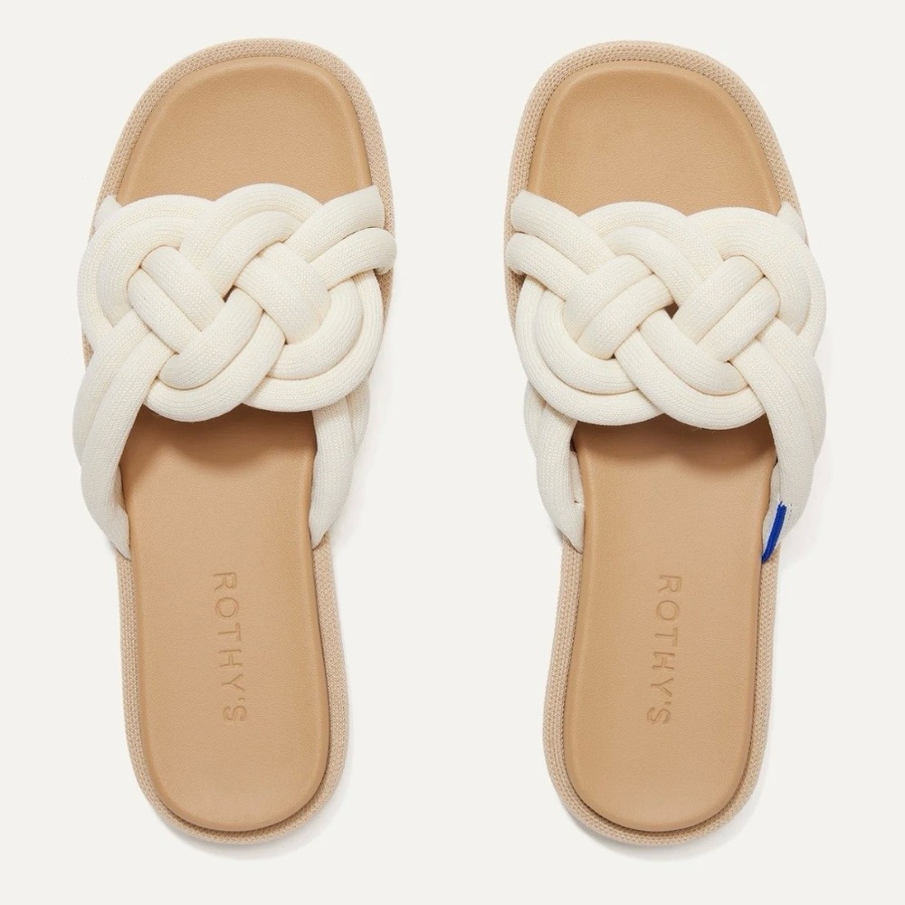 Rothy's Beige and Tan Woven Slides